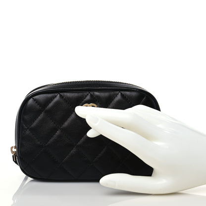Chanel Lambskin Quilted Small Curvy Pouch Cosmetic Case Black 2 of 8