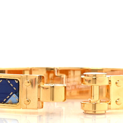 Hermes Enamel Printed Narrow Bolduc Au Carre Hinged Bracelet S Bleu Fumoir 4 of 5