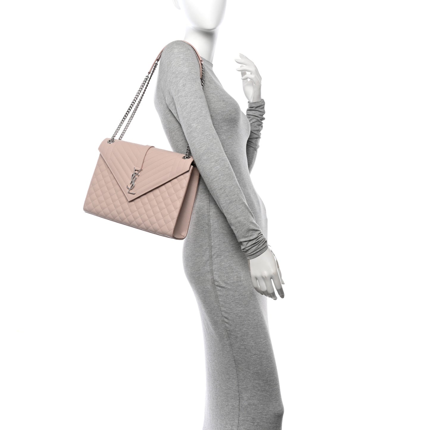 Grain De Poudre Textured Mixed Matelasse Large Triquilt Monogram Satchel Rose