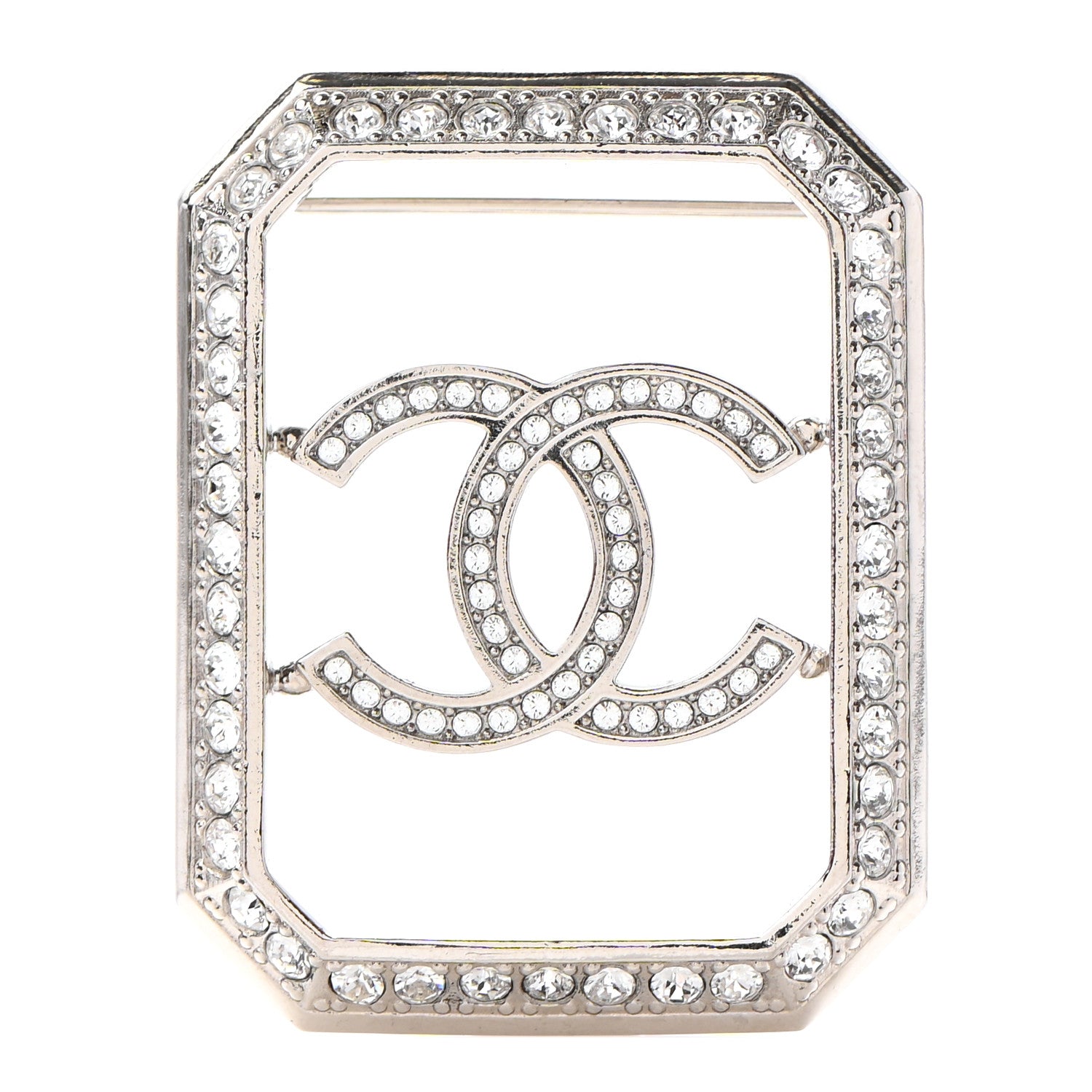 Chanel Crystal CC Brooch Silver 1 of 5