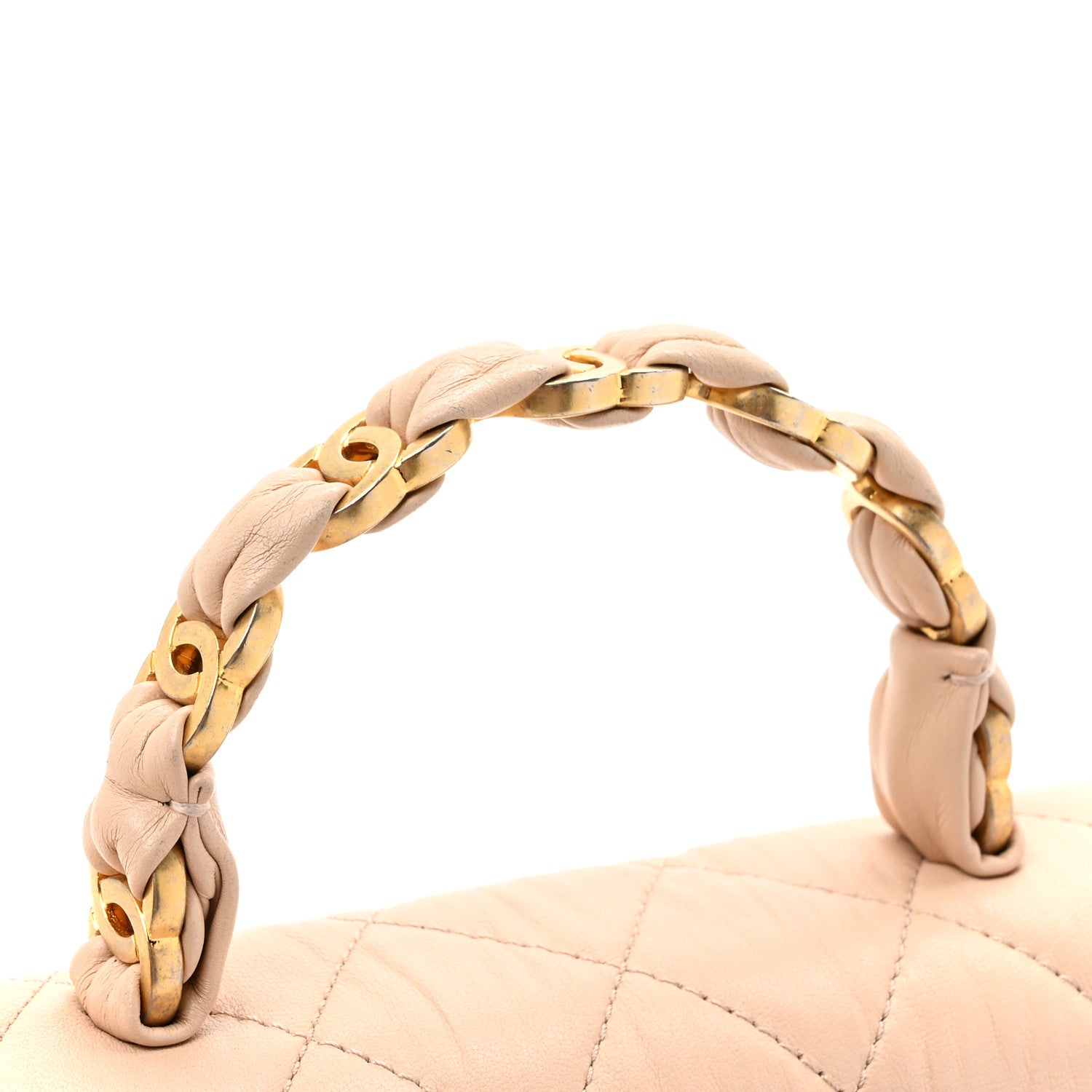 Chanel Crumpled Lambskin Quilted Small CC Links Top Handle Flap Beige 14 of 18