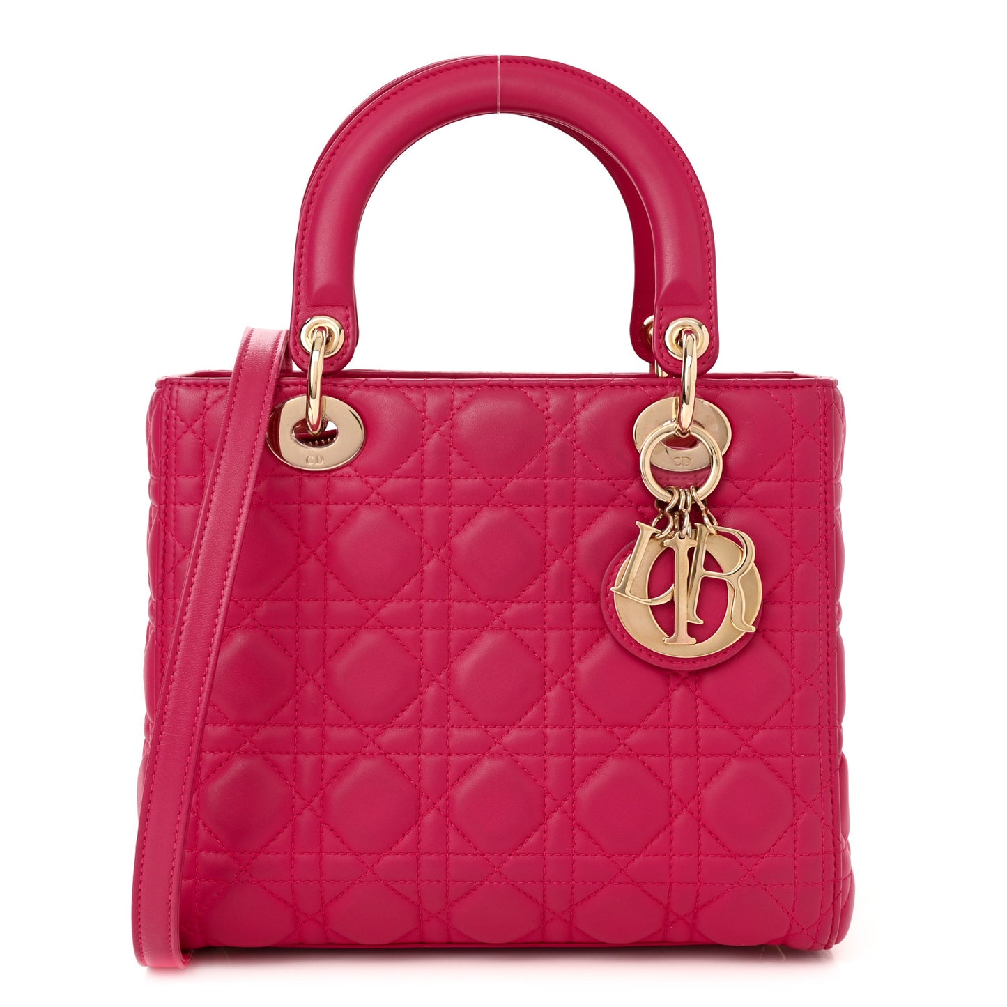 Lambskin Cannage Medium Lady Dior Fuchsia