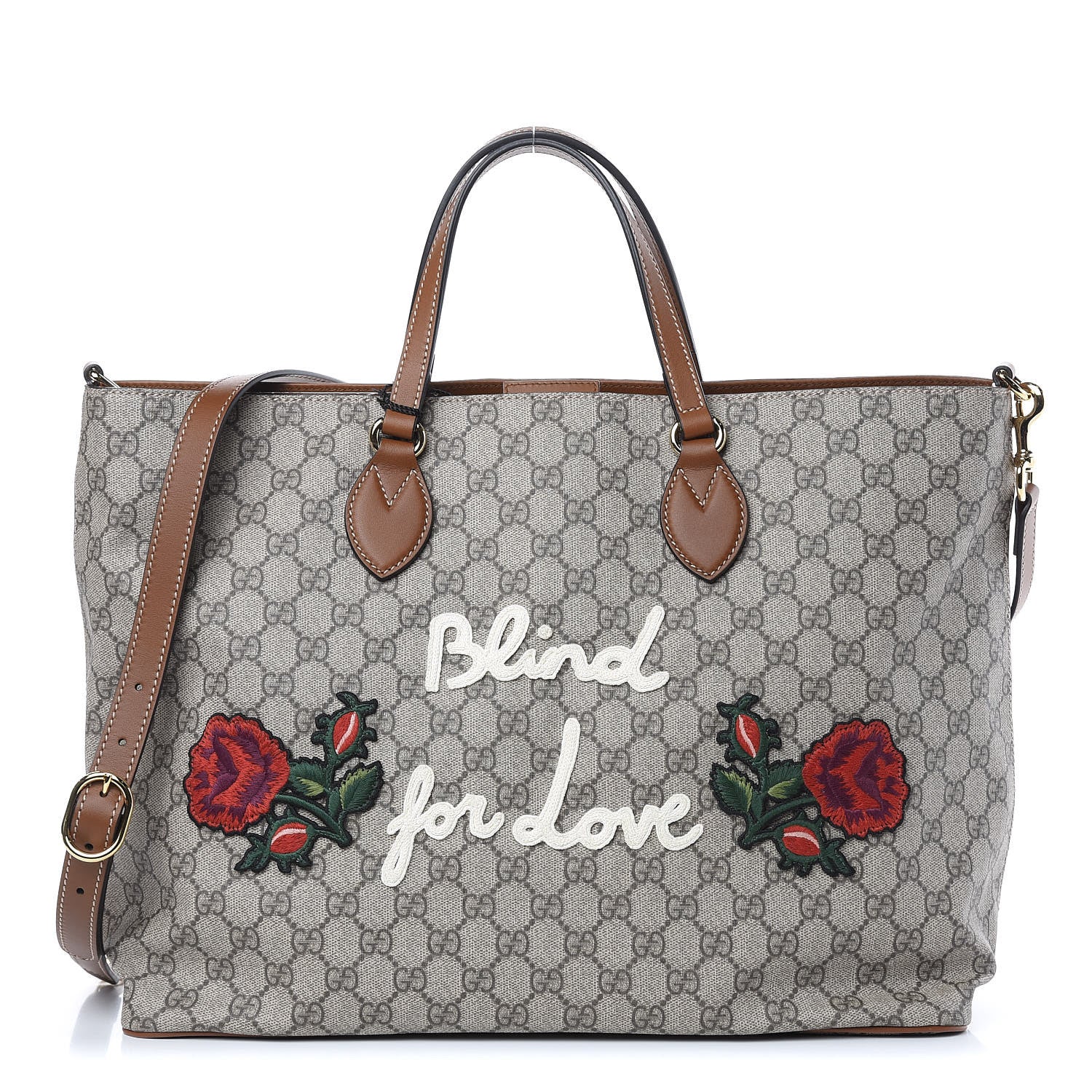 Gucci Soft GG Supreme Monogram Blind For Love Embroidered Medium Crossbody Tote Beige Tuscany Multicolor 1 of 11