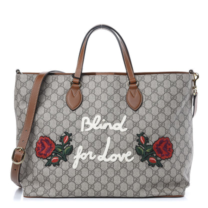 Gucci Soft GG Supreme Monogram Blind For Love Embroidered Medium Crossbody Tote Beige Tuscany Multicolor 1 of 11