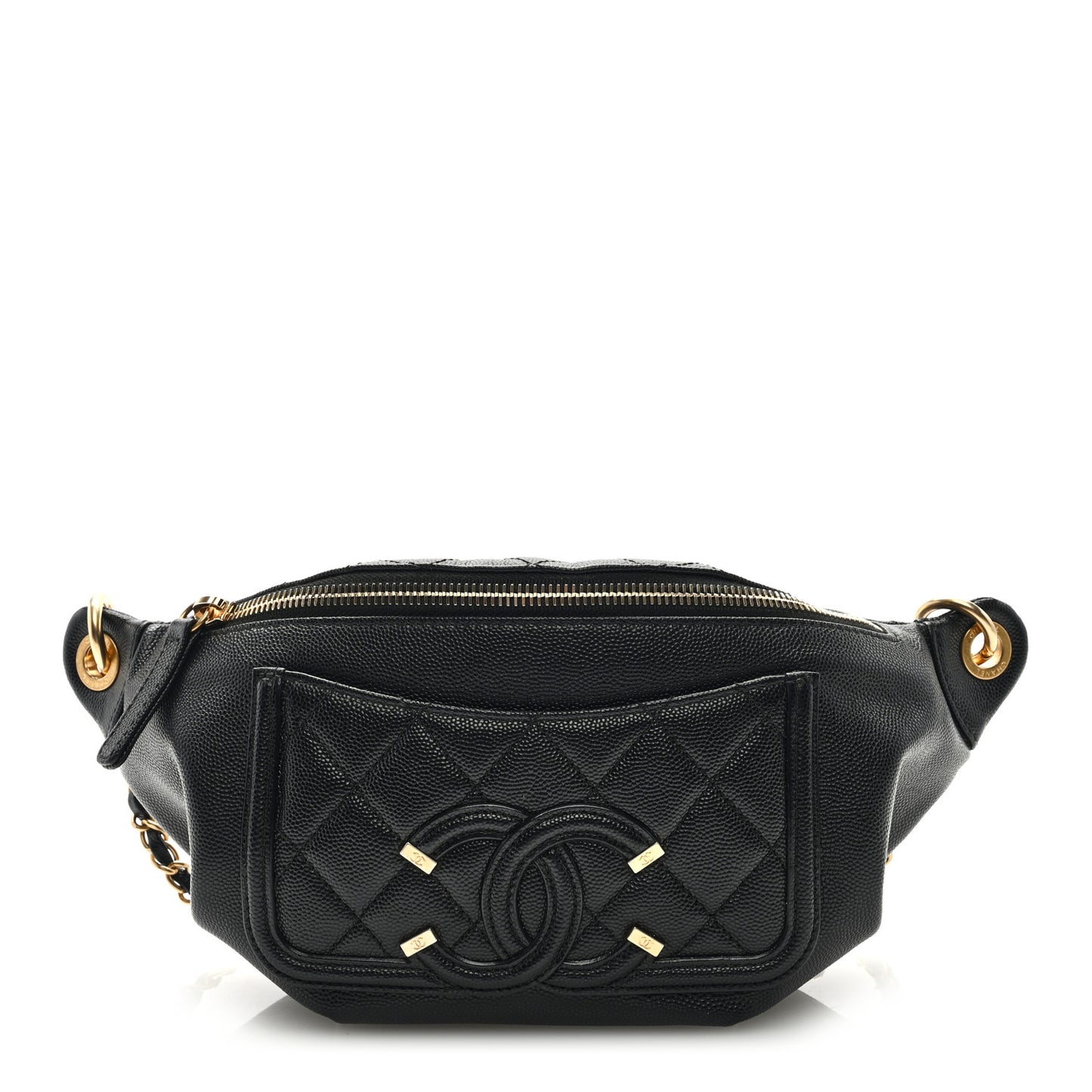 Caviar Quilted Filigree Waist Bag Black