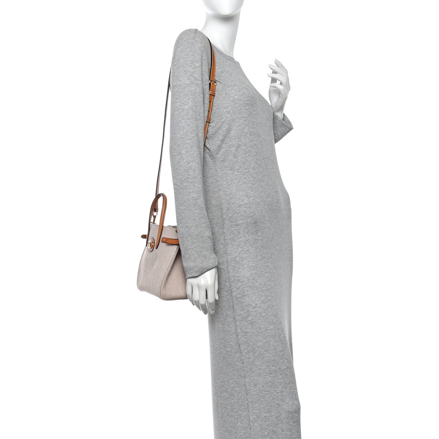 Cotton Canvas Calfskin Vlogo Small Antibes Tote Naturale Tobacco