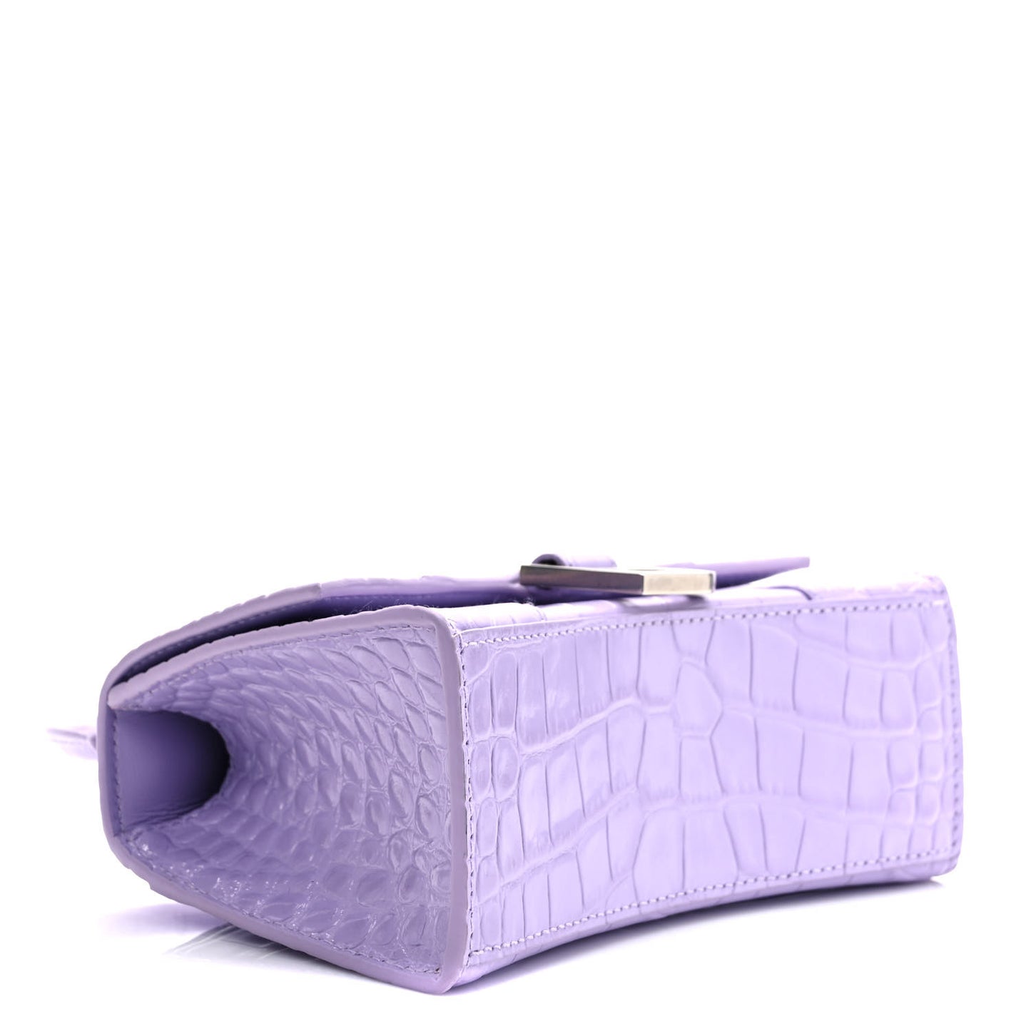 Shiny Calfskin Crocodile Embossed Hourglass Top Handle Bag XS Lilac