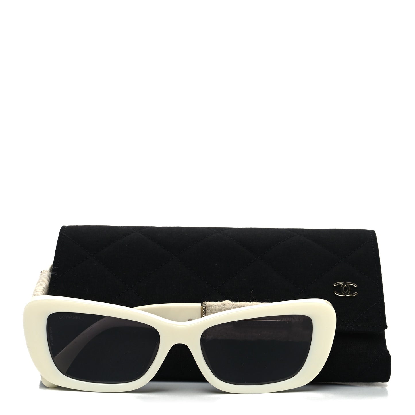 Acetate Tweed Wool CC Rectangle Sunglasses 5514 White