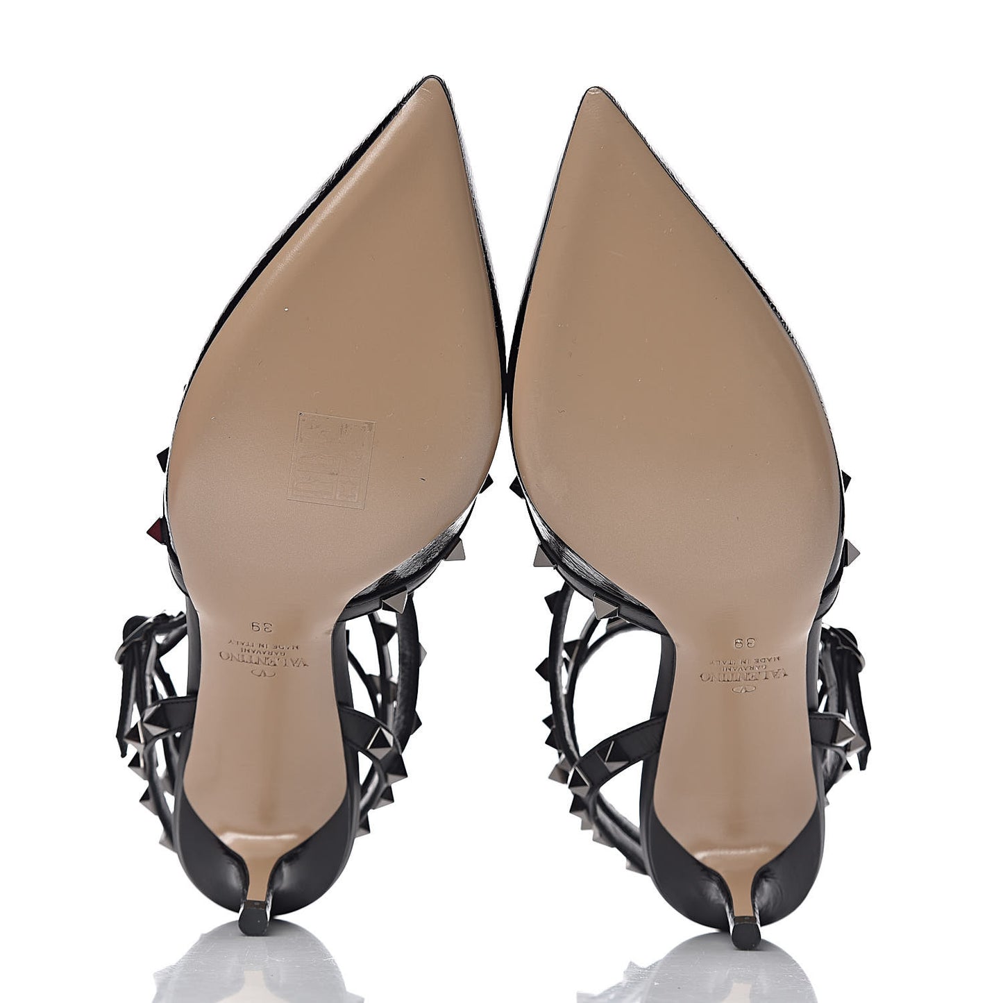 Wrinkled Patent Nappa Rockstud Ankle Strap 65mm Pumps 39 Black