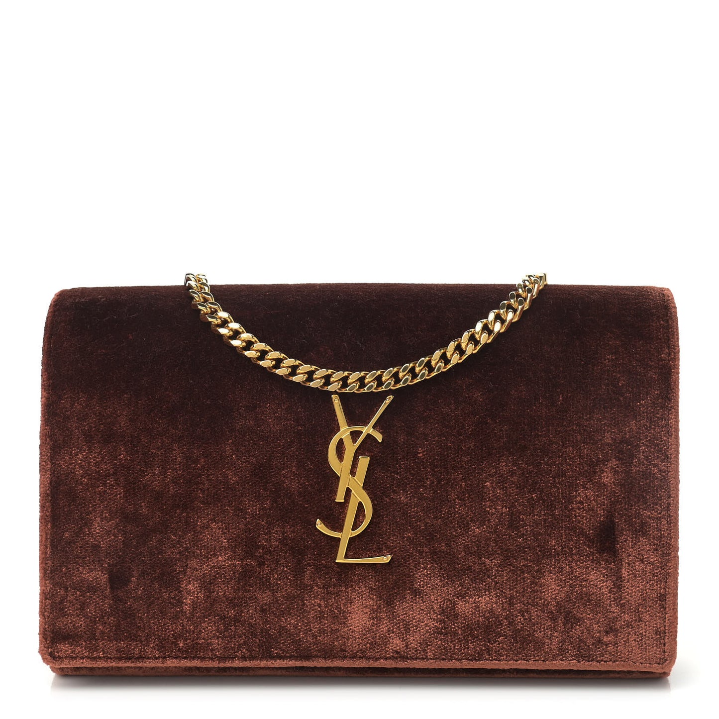 Textured Velour Monogram Chain Wallet Red Clay