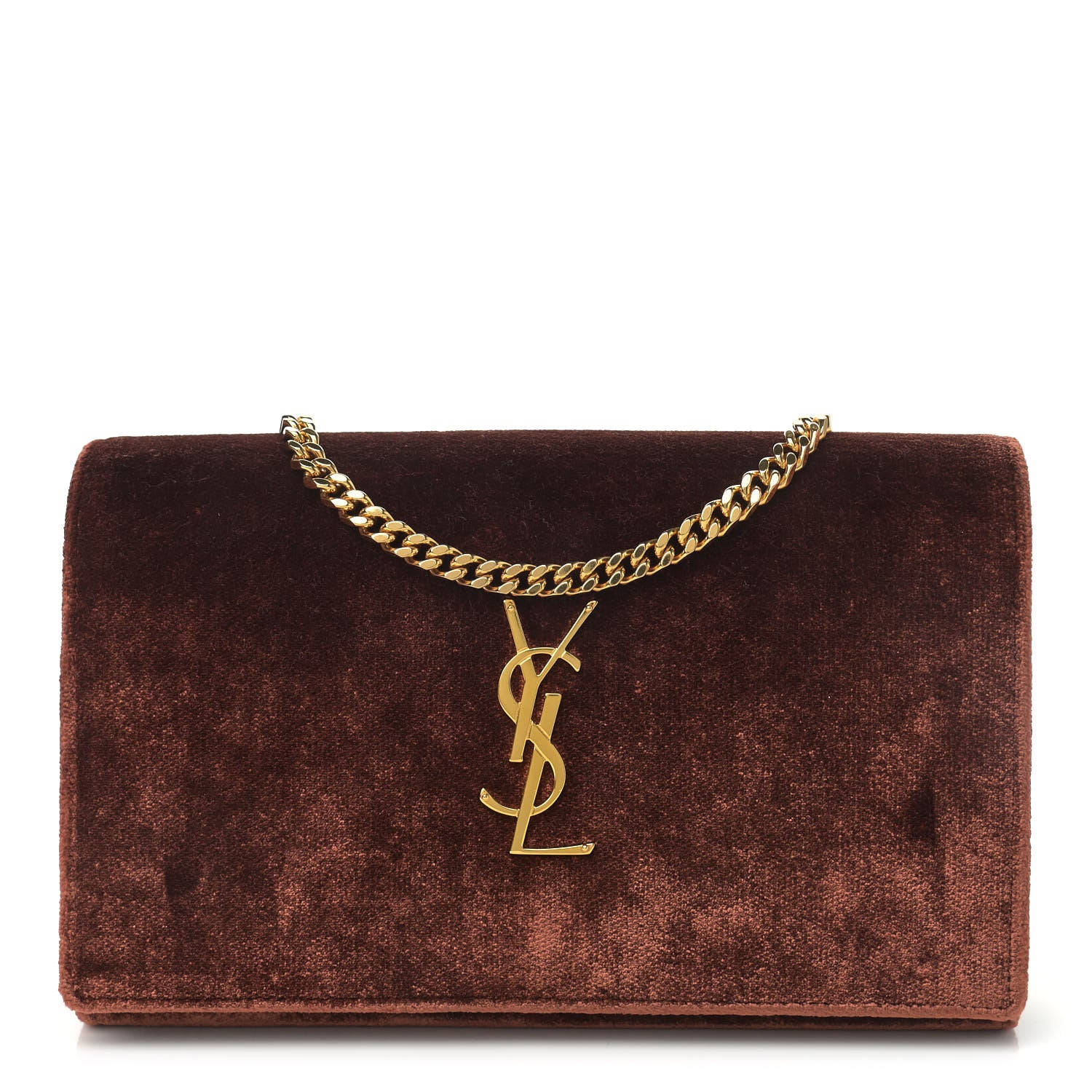 Saint Laurent Textured Velour Monogram Chain Wallet Red Clay 1 of 11
