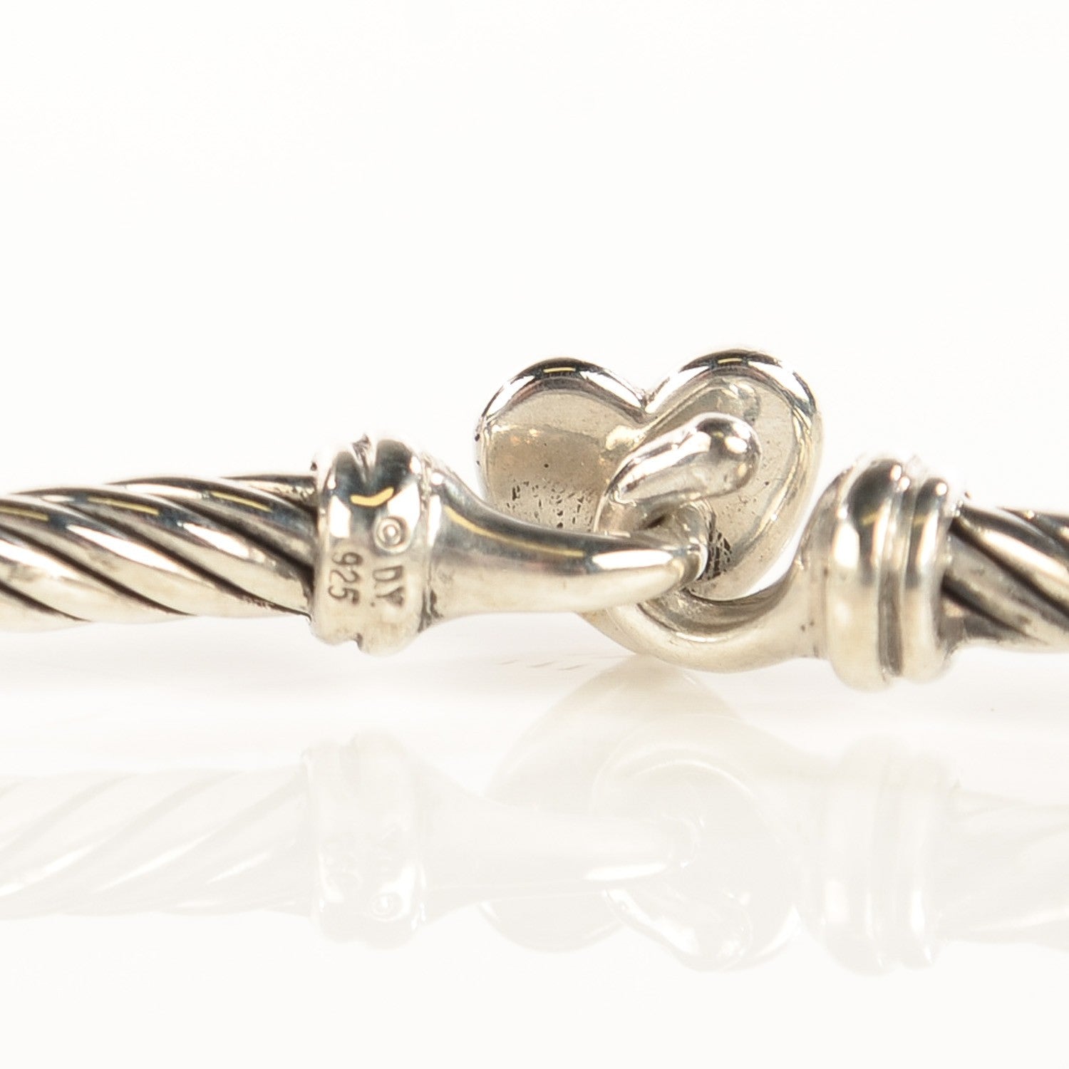David Yurman Sterling Silver Diamond Cable Collectibles Heart Bracelet 5 of 6
