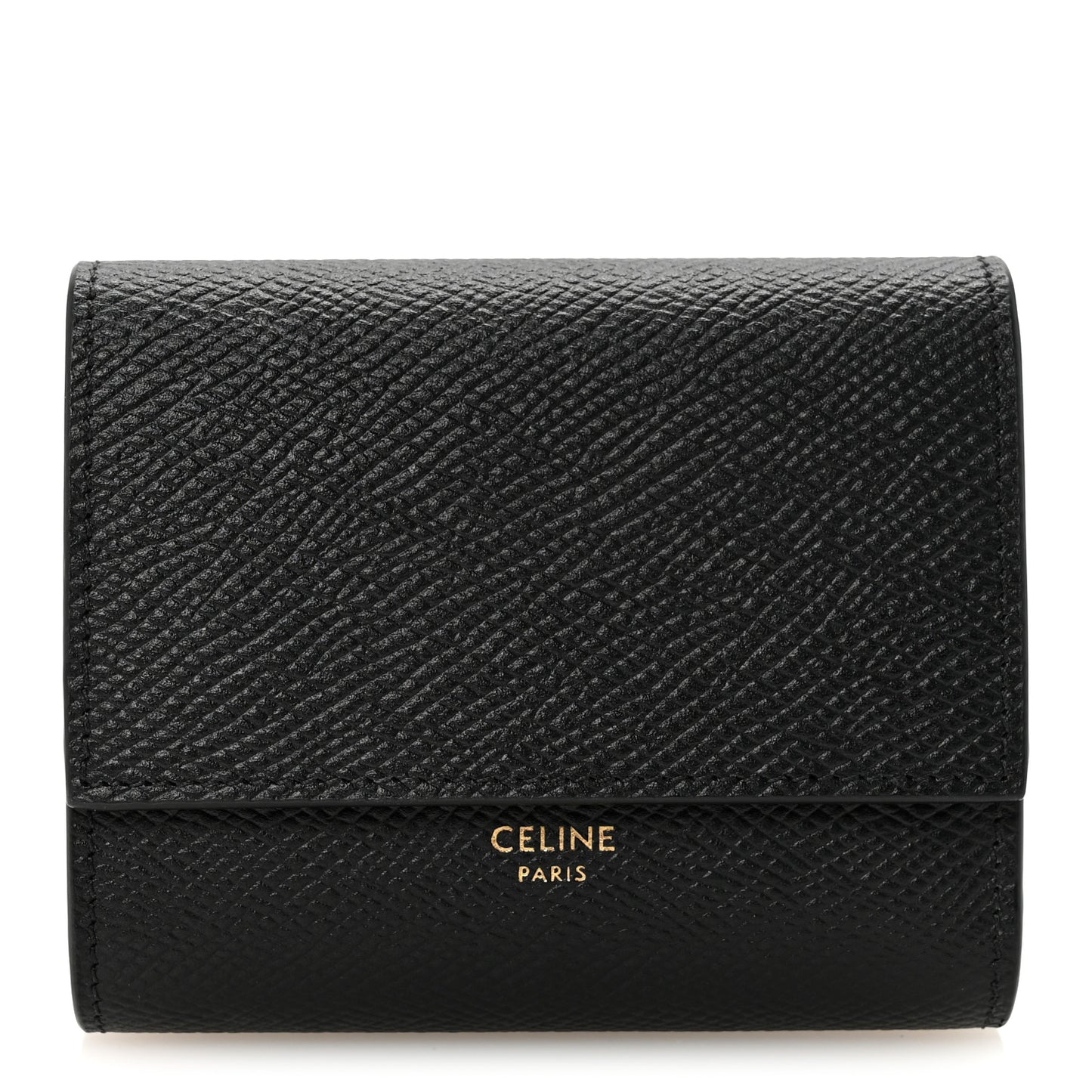 Grained Calfskin Small Tri-Fold Wallet Black