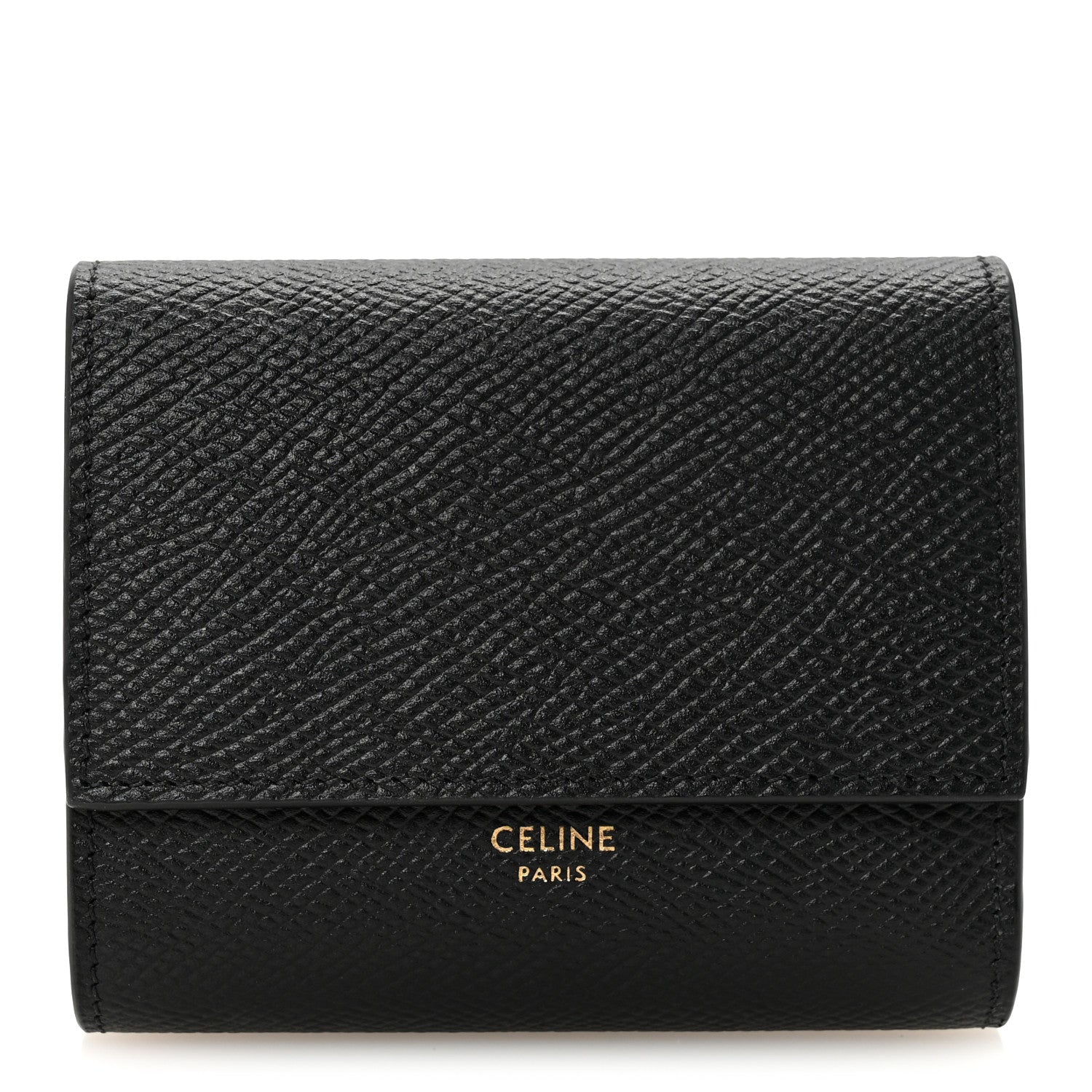 Celine Grained Calfskin Small Tri-Fold Wallet Black 1 of 8