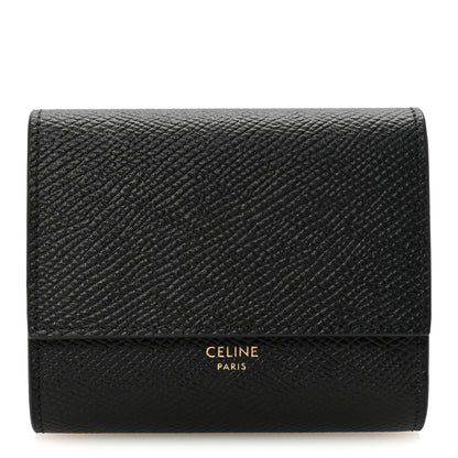 Celine Grained Calfskin Small Tri-Fold Wallet Black 1 of 8
