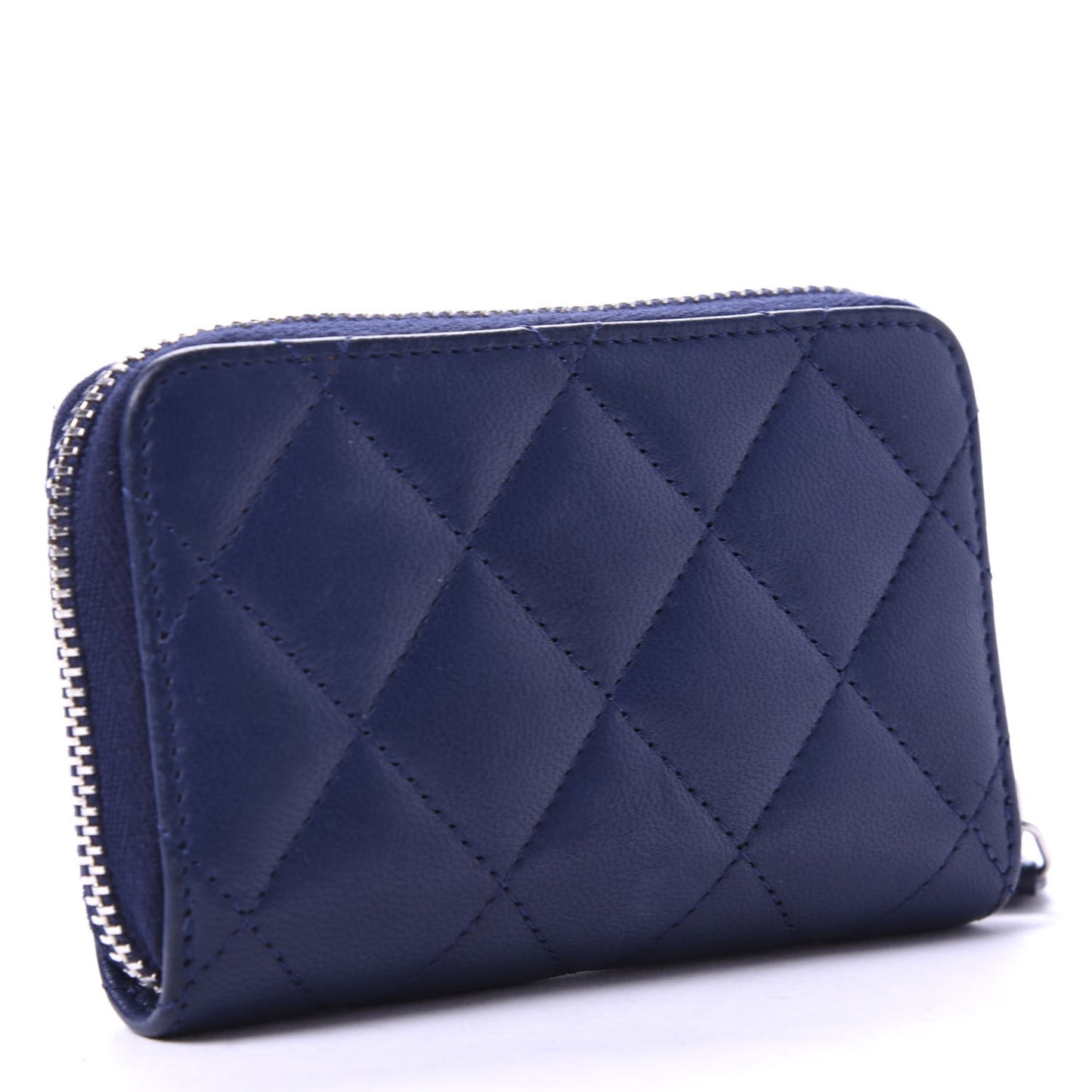 Lambskin Quilted Zip Around Coin Purse Wallet Blue