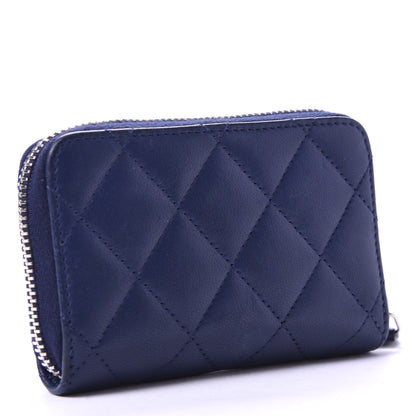 Chanel Lambskin Quilted Zip Around Coin Purse Wallet Blue 3 of 8