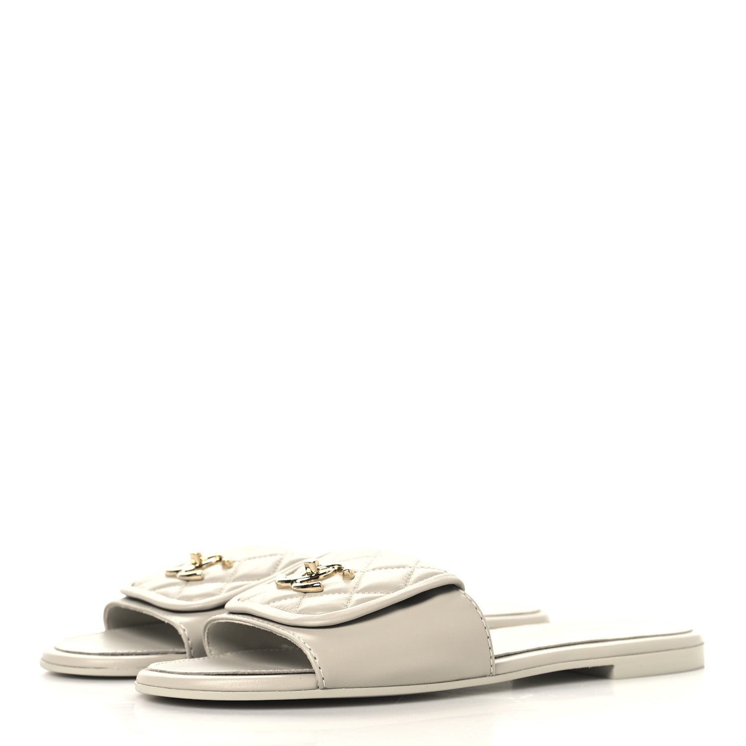Chanel Lambskin Quilted Turnlock Flat Mules 39 Light Grey 4 of 11
