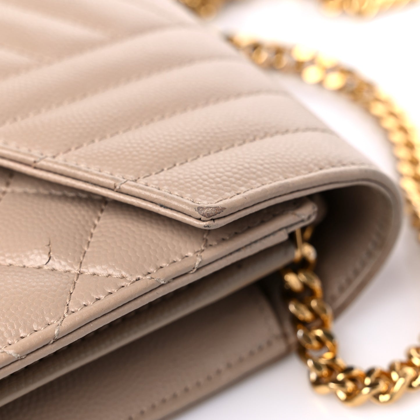 Grain De Poudre Mixed Matelasse Triquilt Monogram Chain Wallet Dark Beige