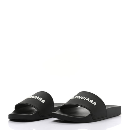 Balenciaga Rubber Womens Logo Pool Slide Sandals 40 Black White 3 of 8