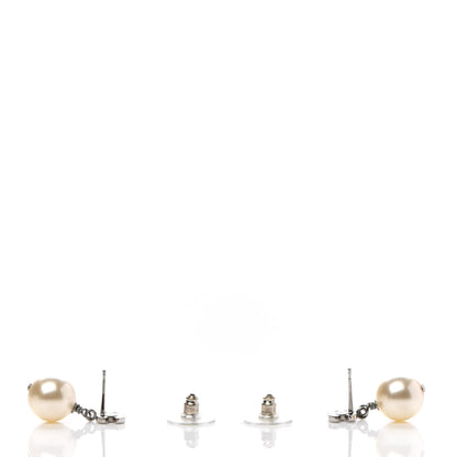 Chanel Crystal Pearl CC Drop Earrings Silver Pearly White 3 of 4