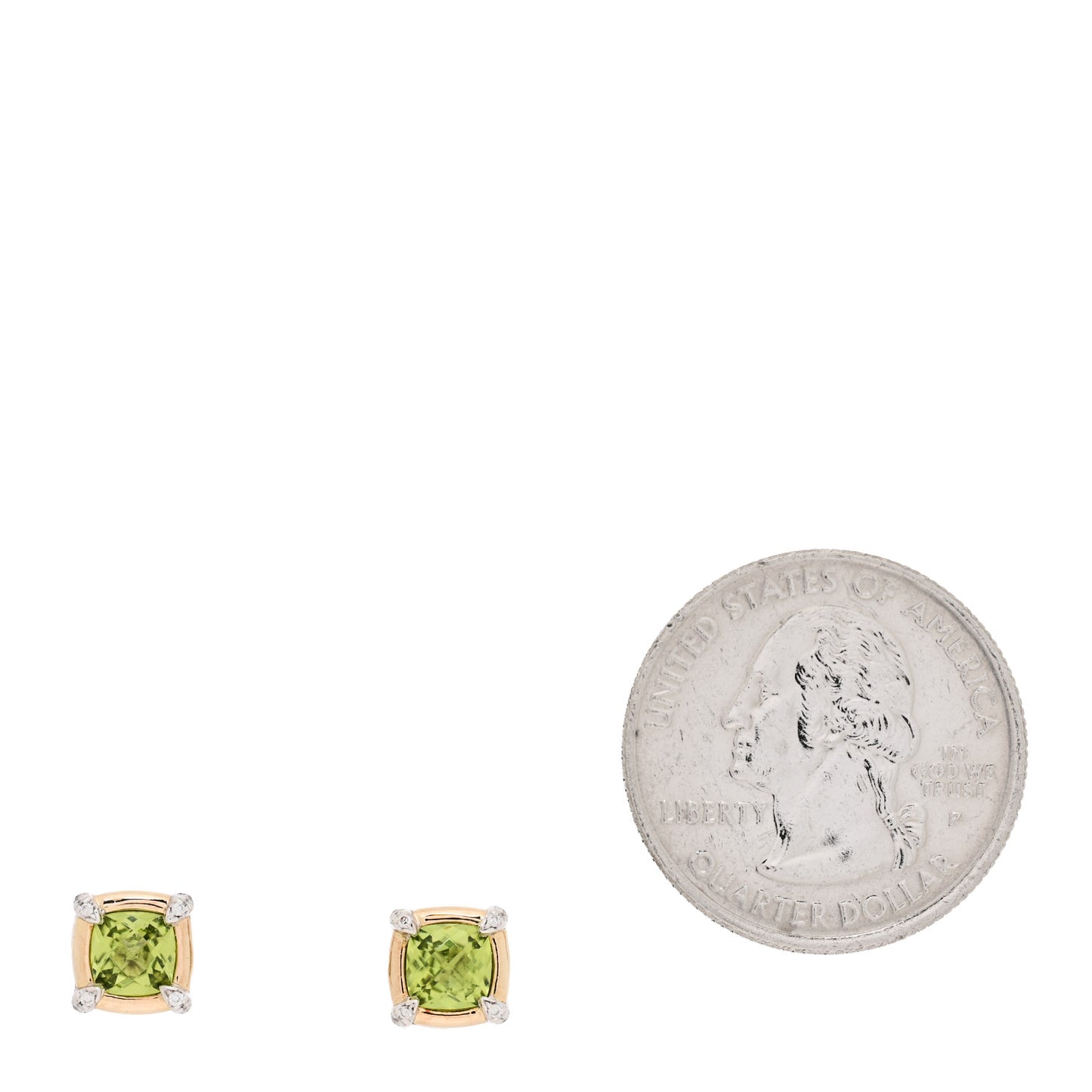 18K Yellow Gold Sterling Silver Diamond Peridot 5mm Petite Chatelaine Bezel Earrings