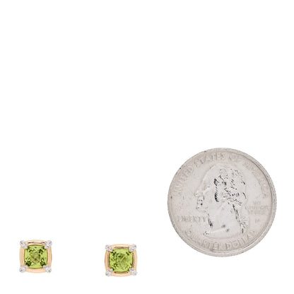 David Yurman 18K Yellow Gold Sterling Silver Diamond Peridot 5mm Petite Chatelaine Bezel Earrings 2 of 4