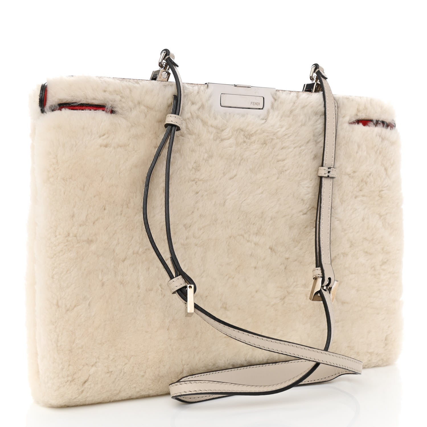 Fendi Shearling Peekaboo Iconic Clutch White Papavero 3 of 9