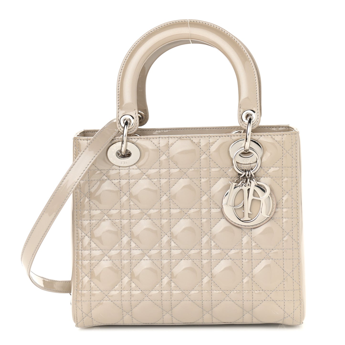 Patent Cannage Medium Lady Dior Beige