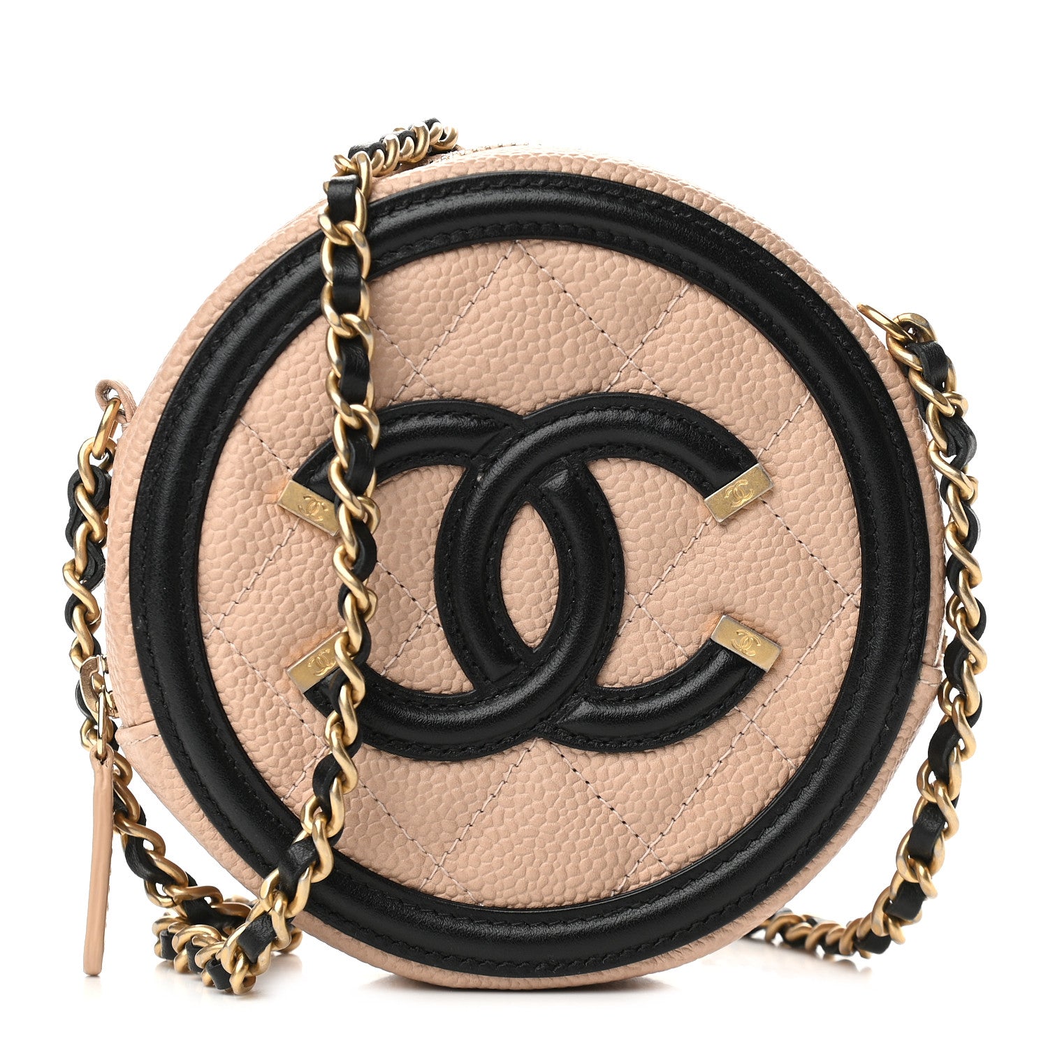 Chanel Caviar Quilted Round Filigree Crossbody Beige Black 1 of 9