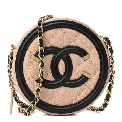 Chanel Caviar Quilted Round Filigree Crossbody Beige Black 1 of 9