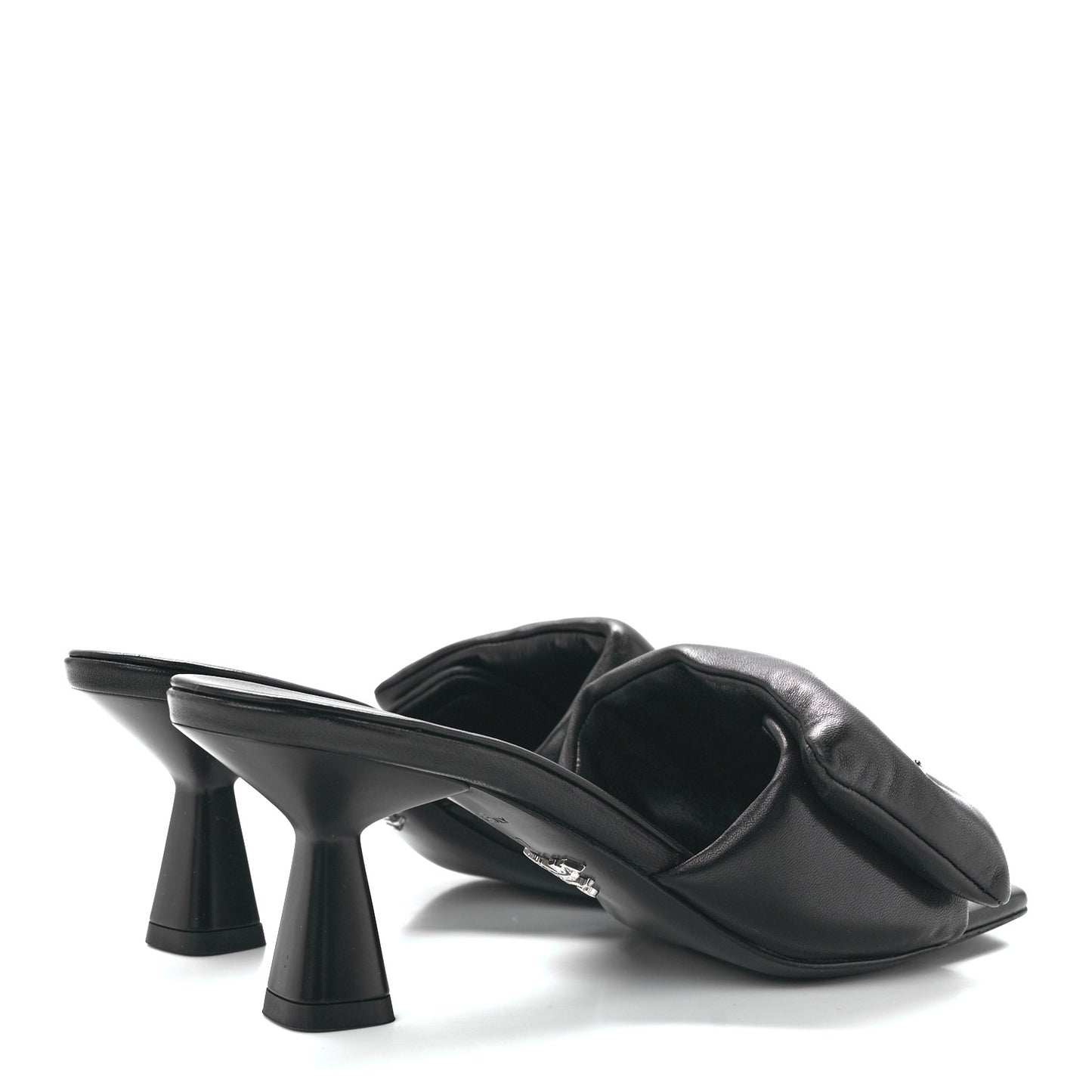 Nappa Soft Padded Metal Triangle Logo 65mm Slide Sandals 37 Black