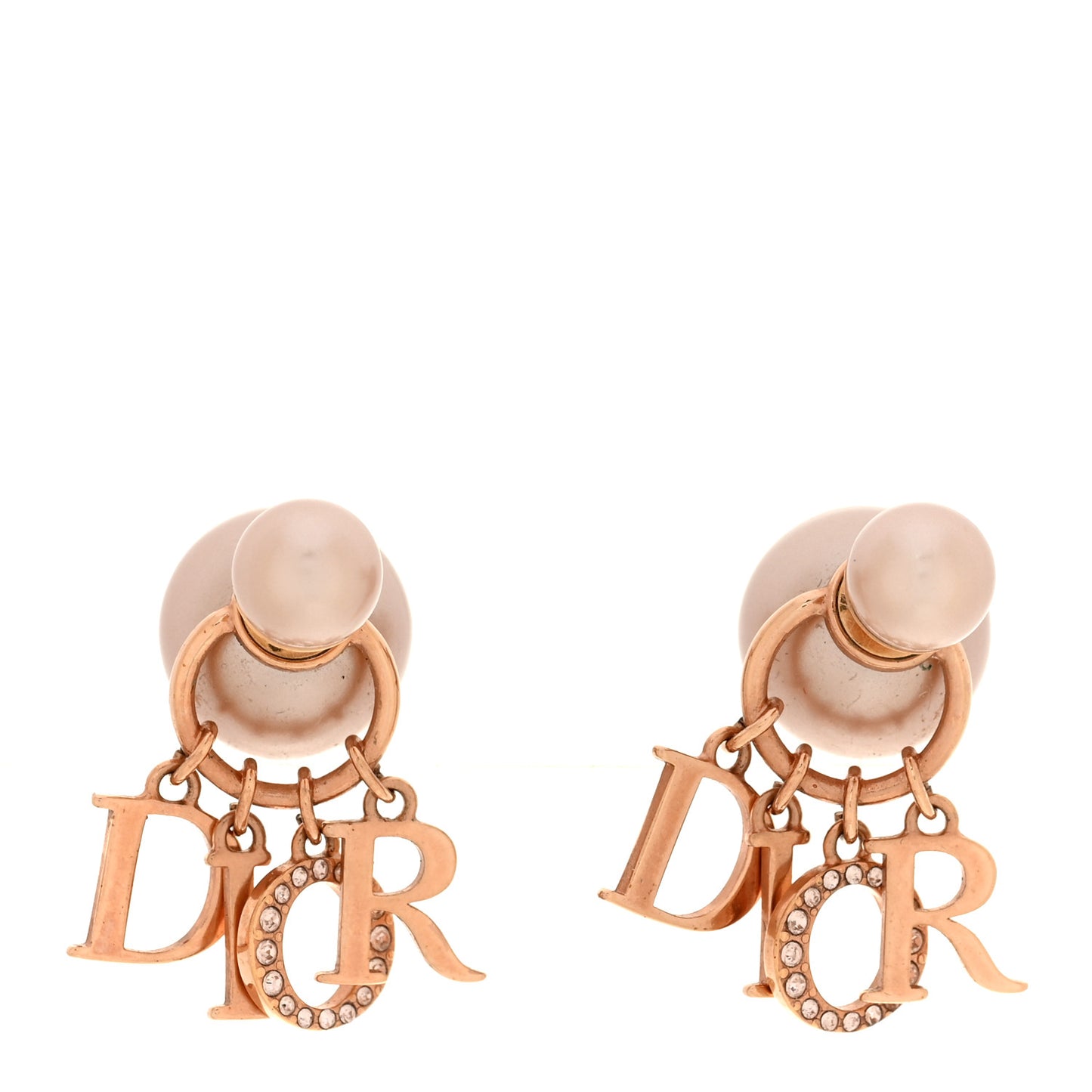 Pearl Crystal Tribal Logo Charms Earrings Rose Gold