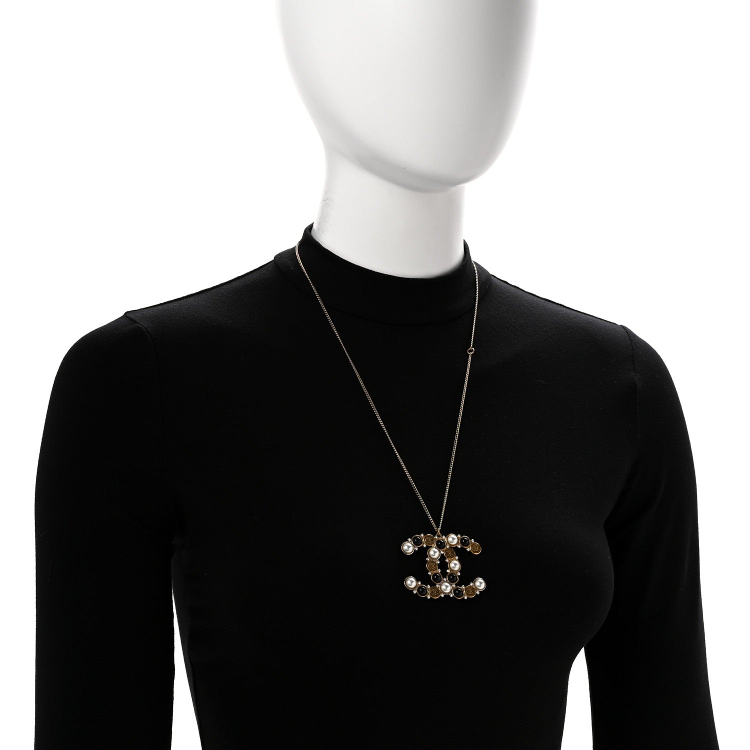 Chanel Crystal Pearl CC Chain Necklace Gold Black 2 of 6