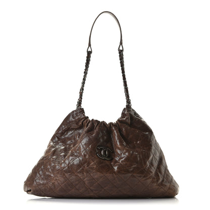 Chanel Distressed Glazed Caviar Quilted Medium Elastic Tote Brown 1 of 8