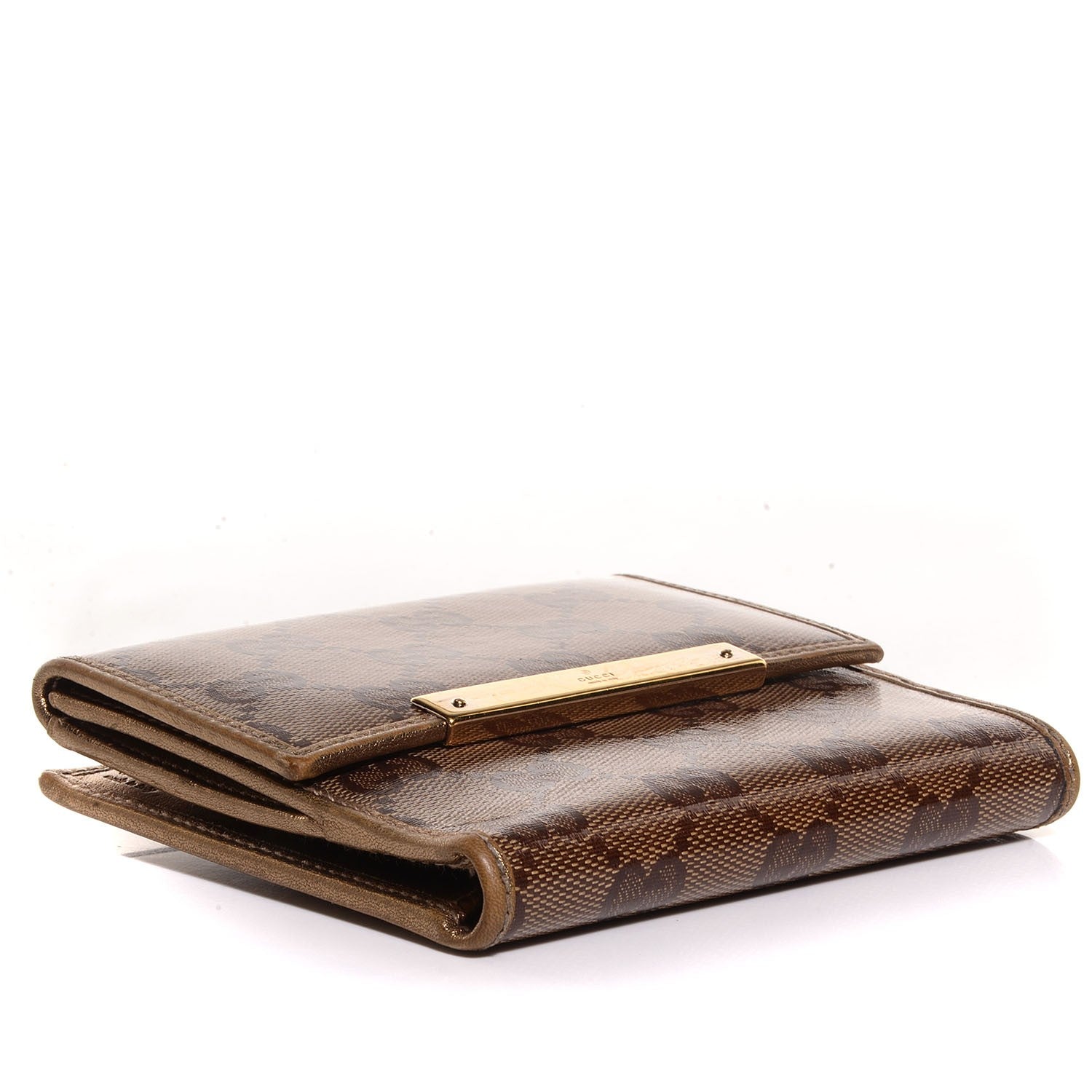 Gucci Crystal Monogram Metal Bar French Flap Wallet Metallic Gold 4 of 9