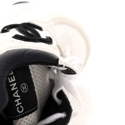 Chanel Mesh Suede Calfskin Grained Calfskin Womens CC Sneakers 39 White Black 8 of 12