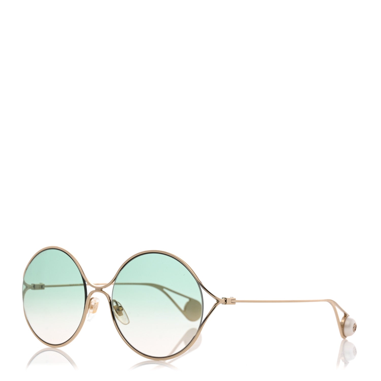 Gucci Metal Round Pearl Tip Sunglasses GG0253S Gold 1 of 8