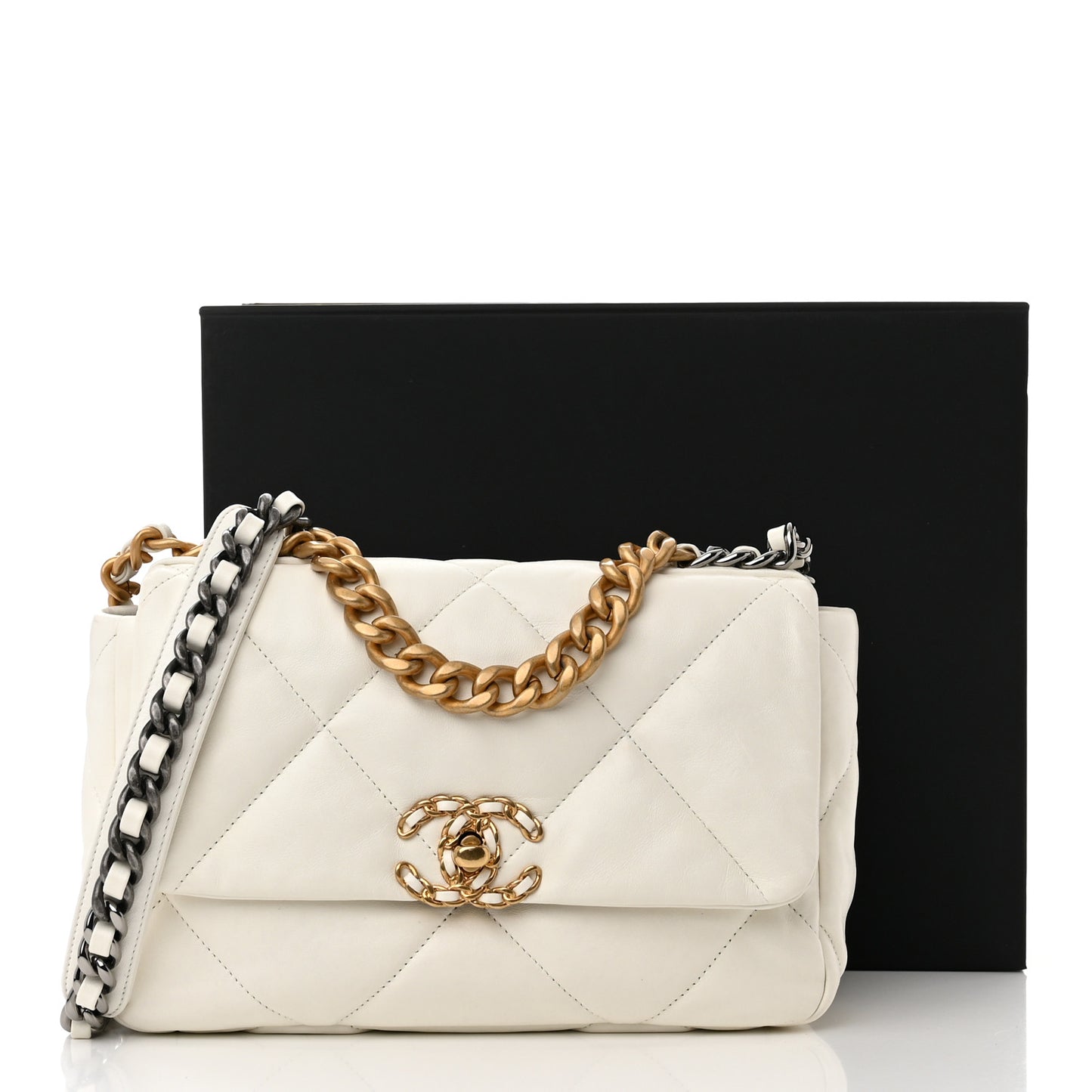 Lambskin Quilted Medium Chanel 19 Flap White