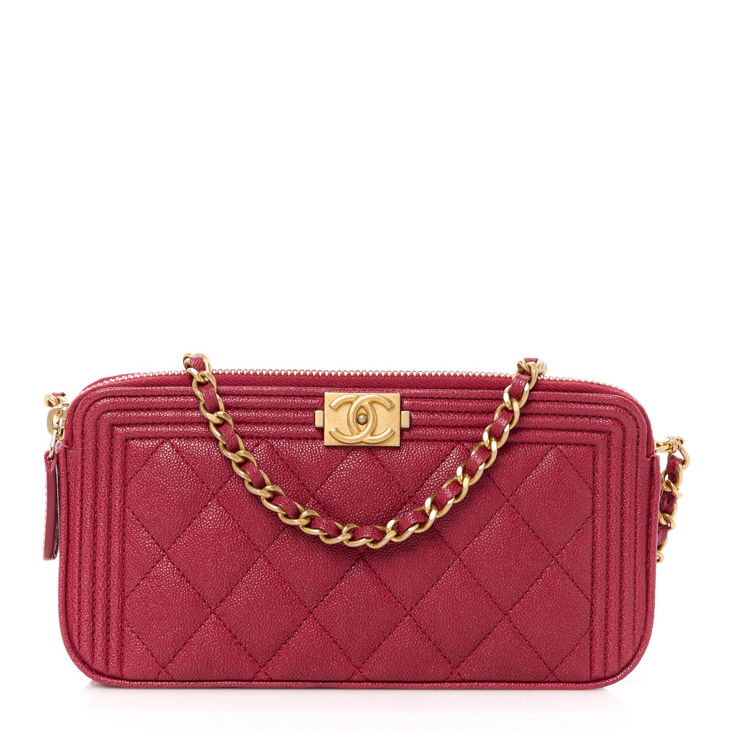 Chanel Caviar Quilted Small Boy Clutch With Chain Burgundy 1 of 14