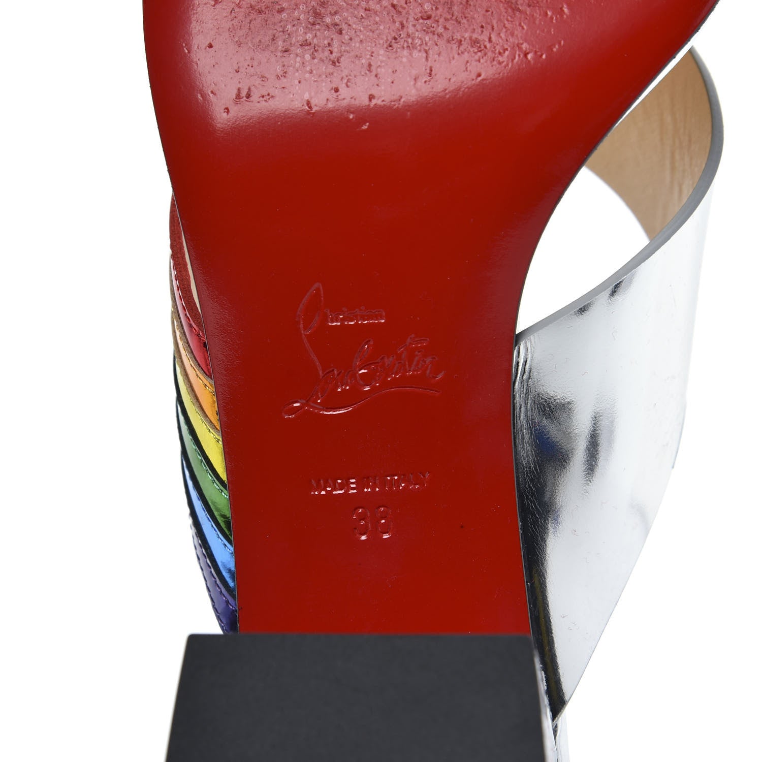 Christian Louboutin Metallic Calfskin Rainbow Arkenmule 55 Slide Sandals 38 Silver Multicolor 7 of 10