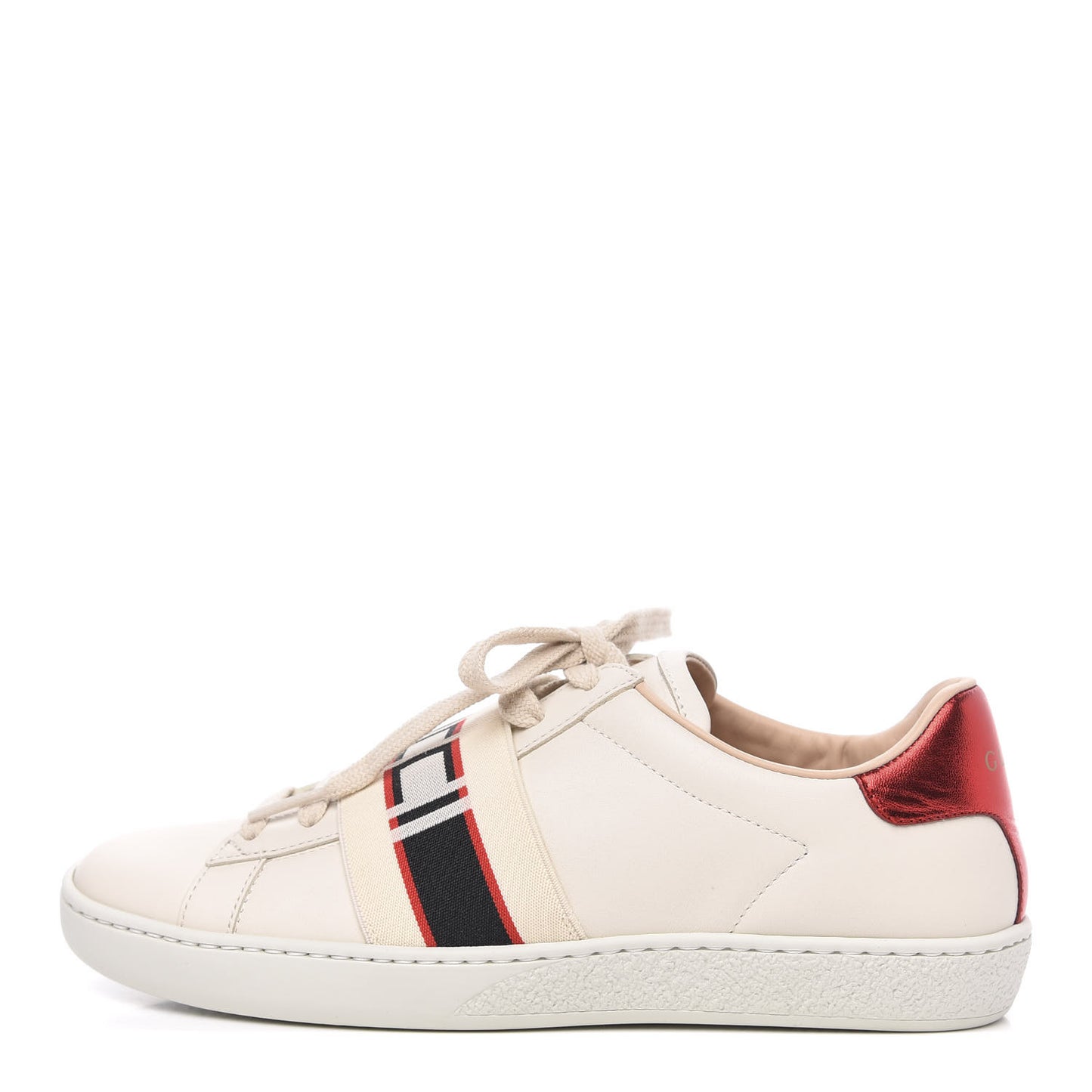 Calfskin Stripe Womens New Ace Sneakers 36 New Mystic White Ecru Red Flame