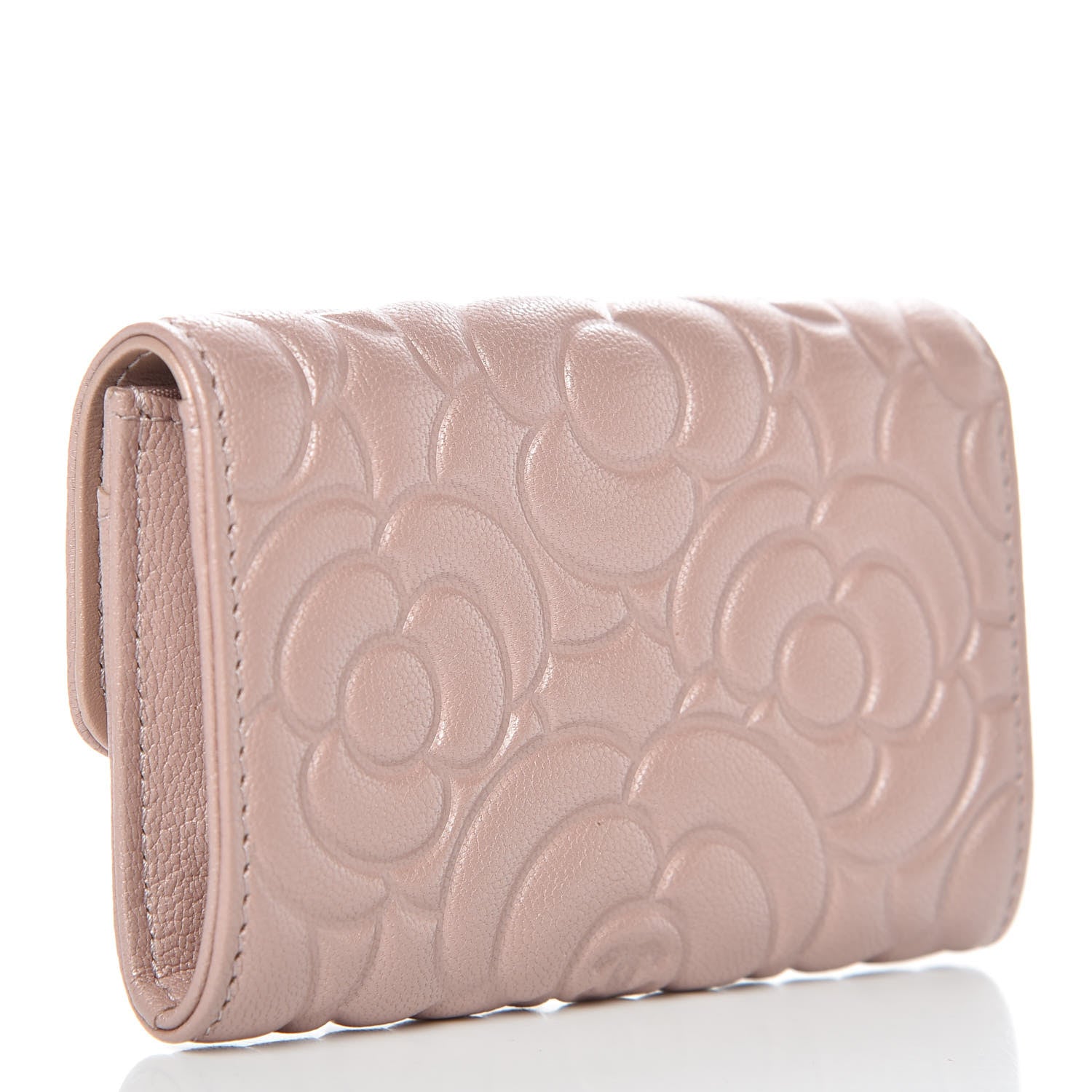 Chanel Goatskin Camellia Embossed Card Holder Wallet Light Pink 3 of 9