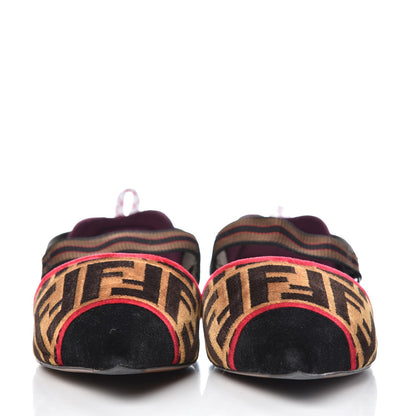 Fendi Velvet FF Colibri Slingback Ballerina Flats 39 Tobacco Black Red 2 of 8