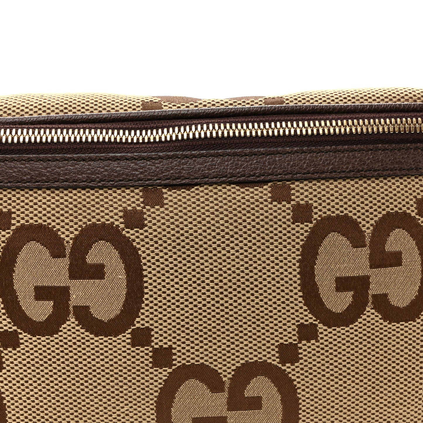 Monogram Jumbo GG Textured Dollar Calfskin Web Belt Bag Camel Ebony New Acero