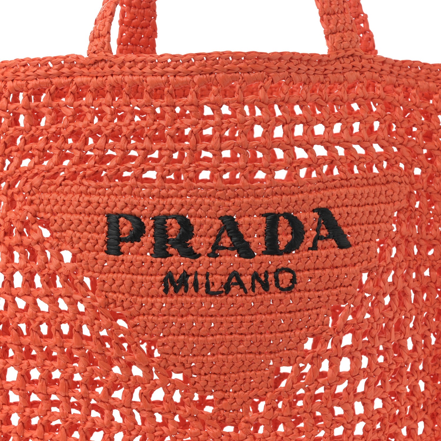 Prada Yarn Raffia Effect Crochet Logo Embroidered Tote Bag Arancio 7 of 9