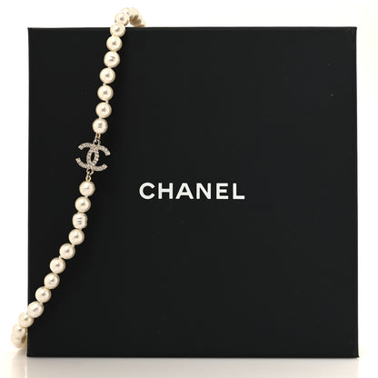 Chanel Pearl Crystal CC Short Necklace Gold White 5 of 5