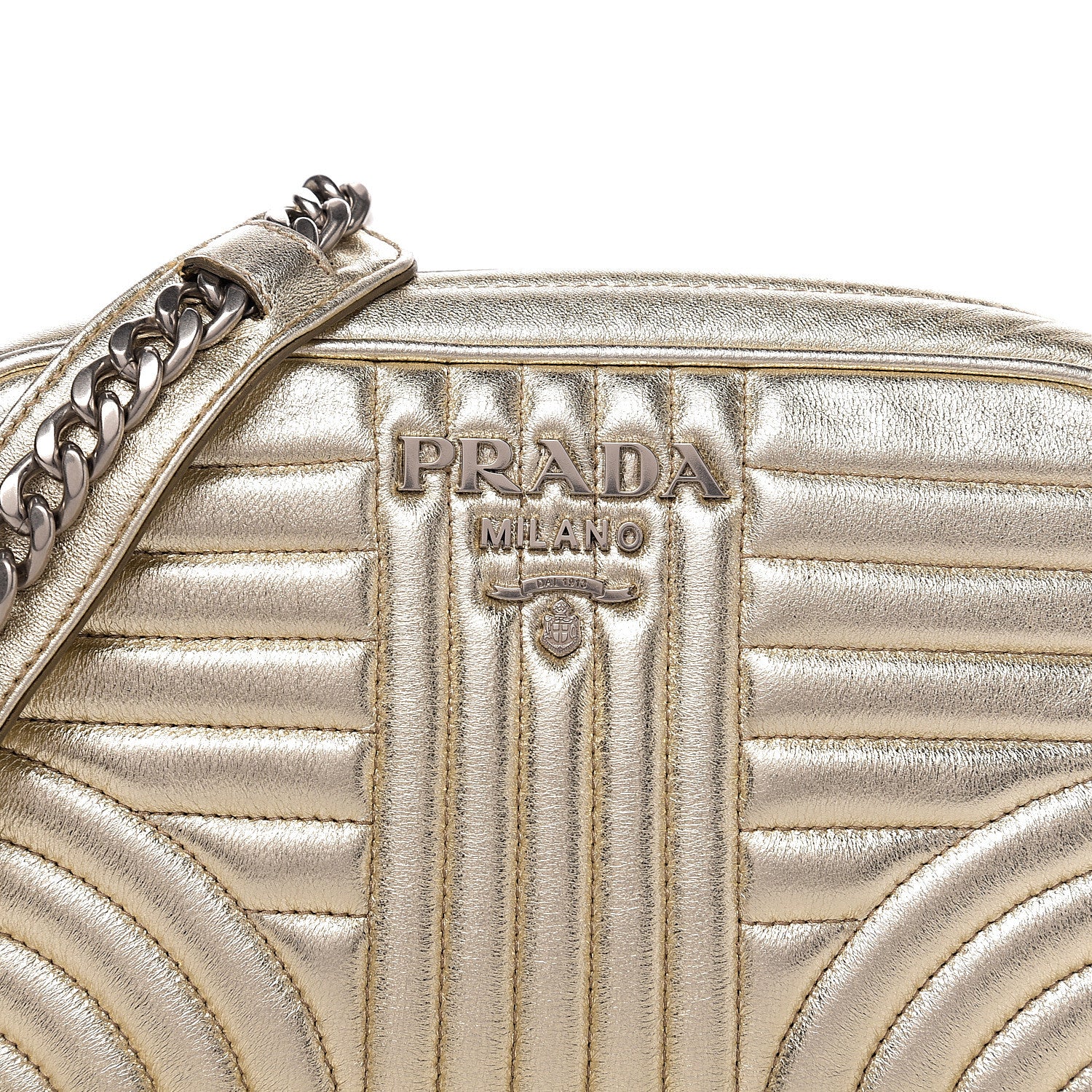 Prada Metallic Nappa Impunture Diagramme Crossbody Pirite 8 of 8