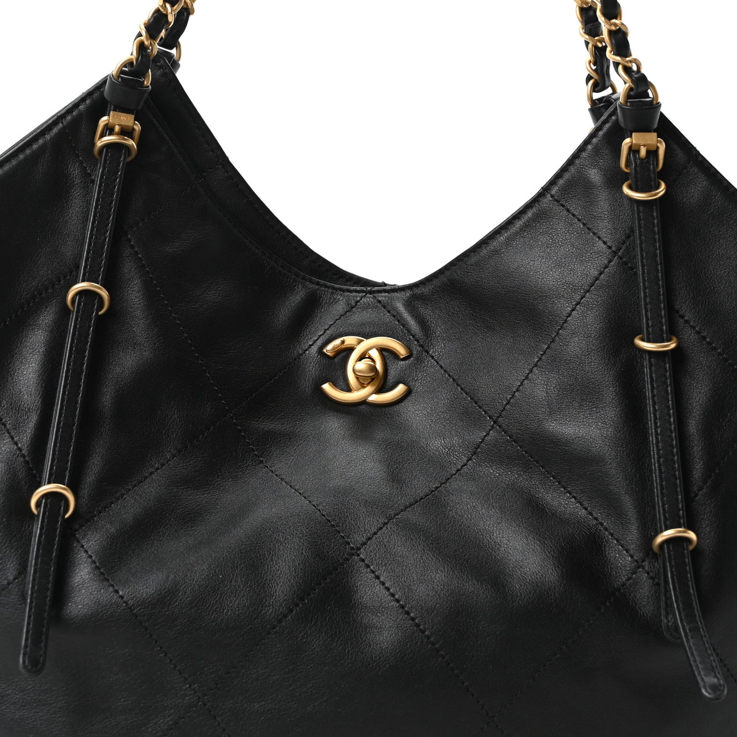 Calfskin Quilted Small Shopping Bag Black