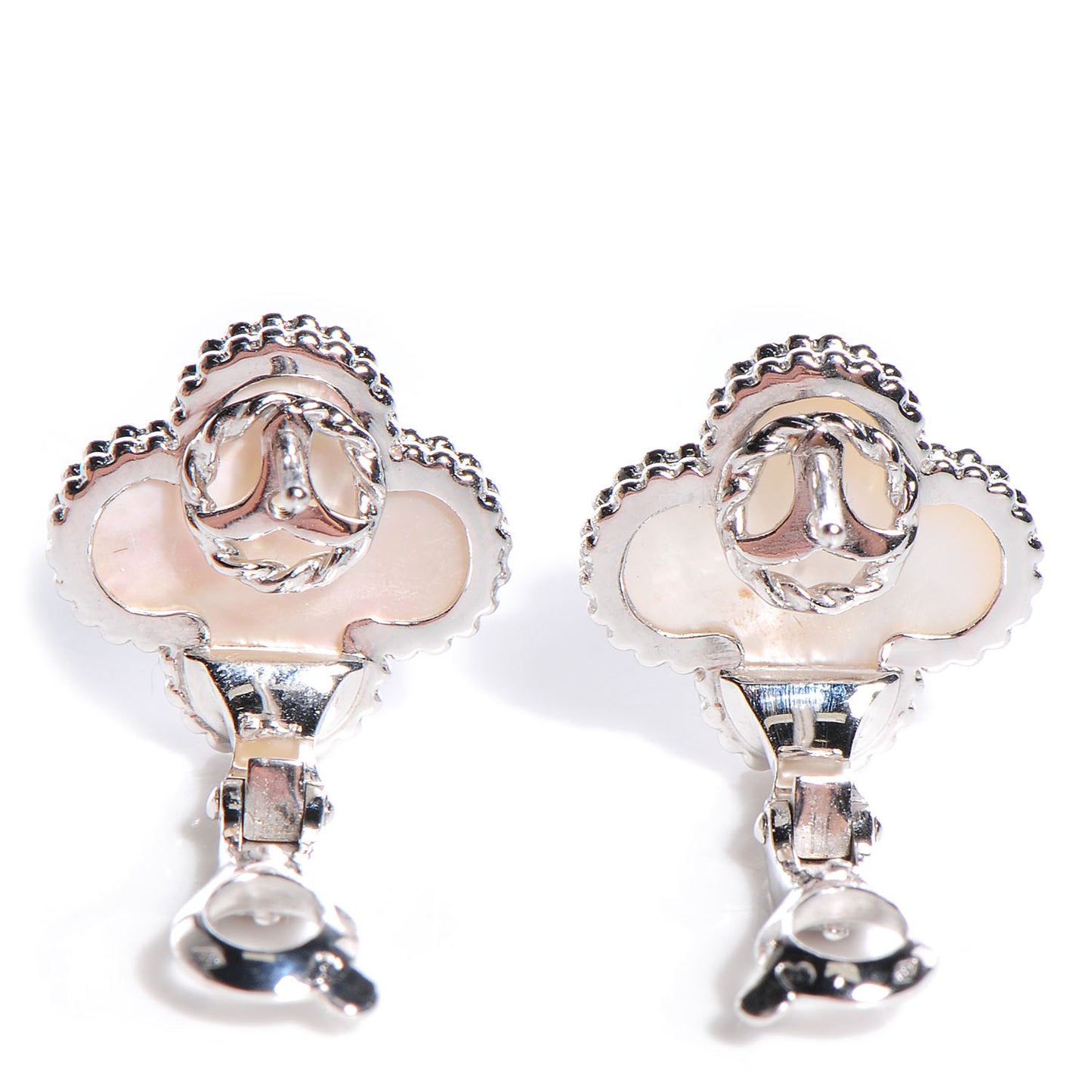 18K White Gold Mother of Pearl Vintage Alhambra Earrings
